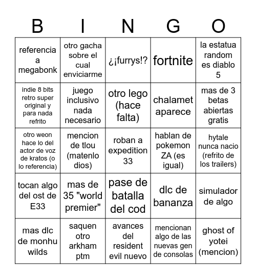 bingardo Bingo Card