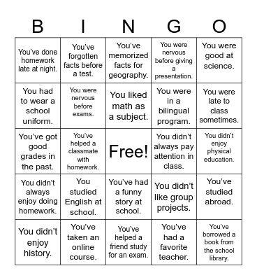 Tag Questions Bingo Card