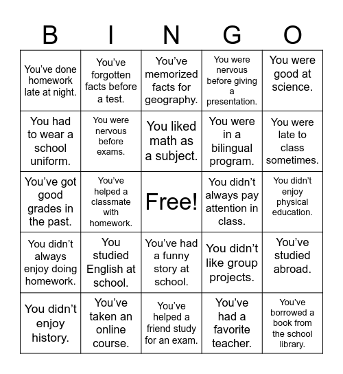 Tag Questions Bingo Card