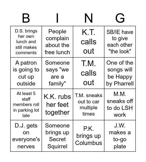 Staff Day Bingo! Bingo Card