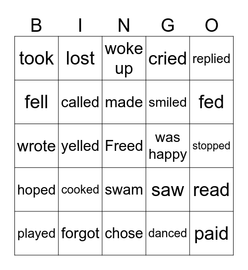 PAST TENSE Bingo Card