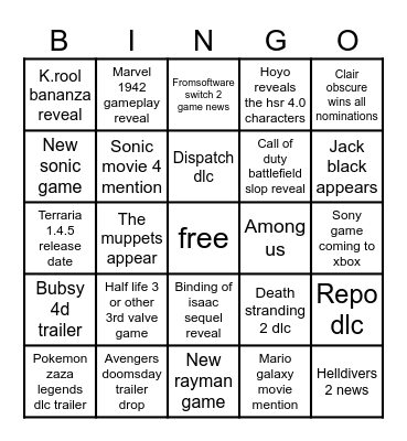 Game awards 2025 reveals bingo Card