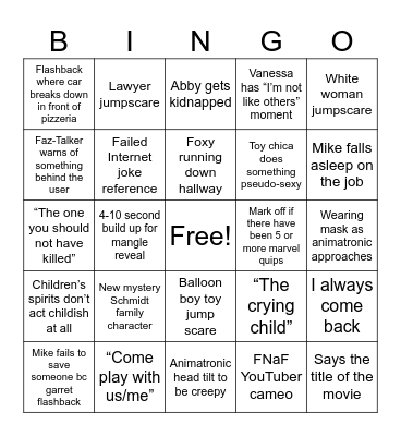 FNaF 2 Bingo Card