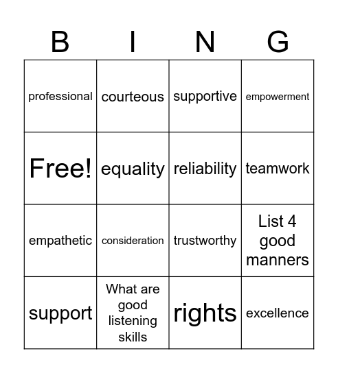 Respect Bingo Card