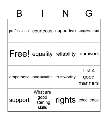 Respect Bingo Card