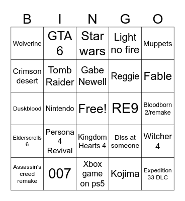 Game Awards 2025 bingo card Bingo Card