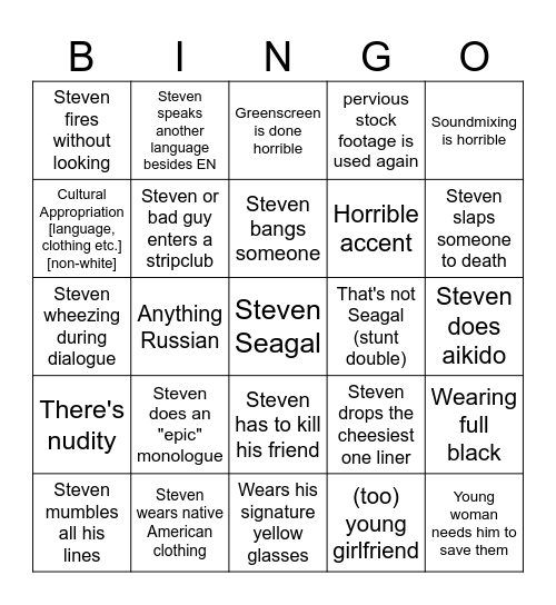 Steven Seagal Bingo Card