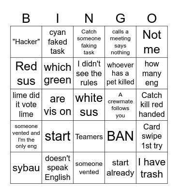 Among Us Bingo Card
