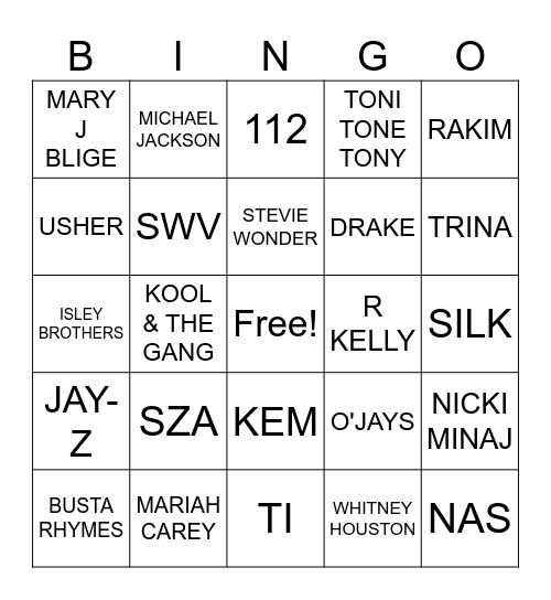 HIP HOP & R&B BINGO Card