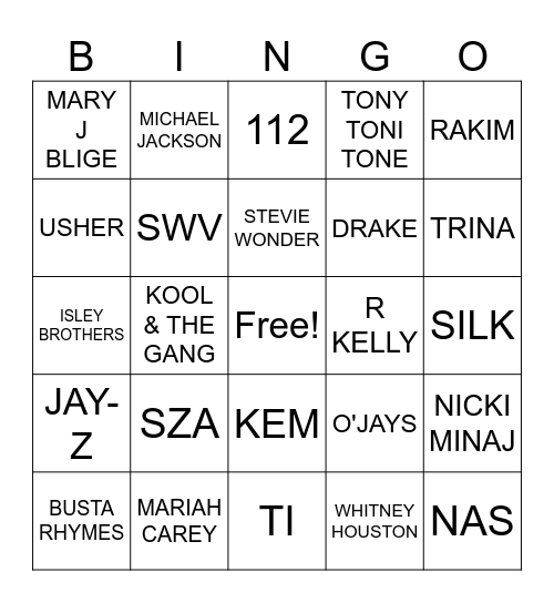 HIP HOP & R&B BINGO Card