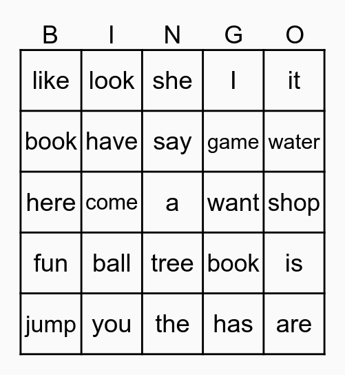 Peter and Jane 1A - 2A Bingo Card