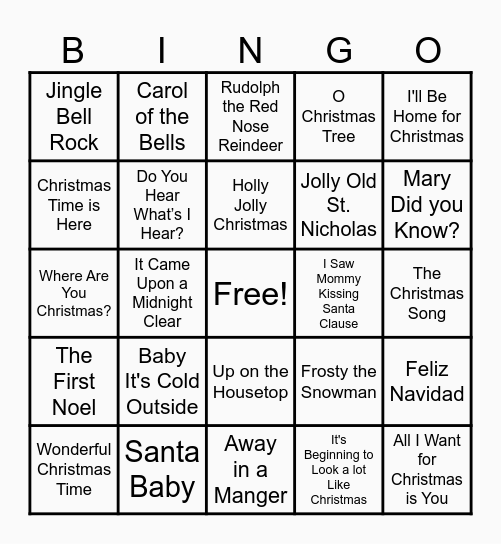 Christmas Music Bingo Card
