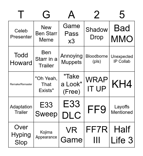 TGA 2025 Bingo Card