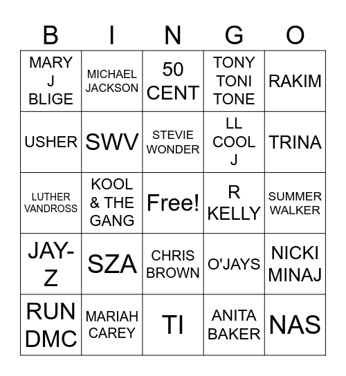 HIP HOP & R&B BINGO Card