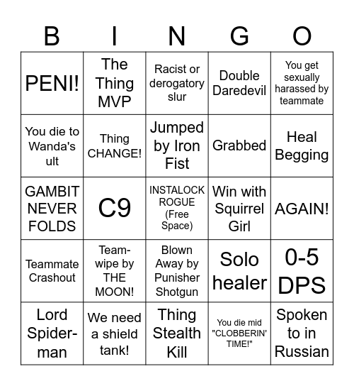 Marveles Rivales Bingo Card