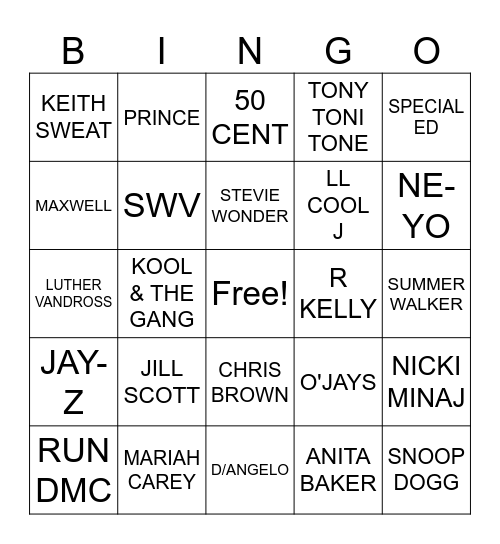 HIP HOP & R&B BINGO Card
