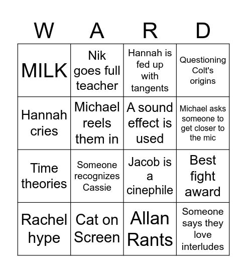 BBBC Ward Arc 11 pt.2 Bingo Card