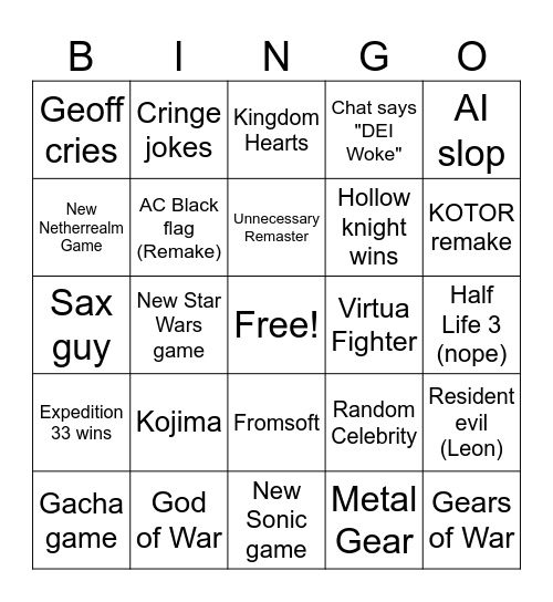 The Woke Awards Bingo Card