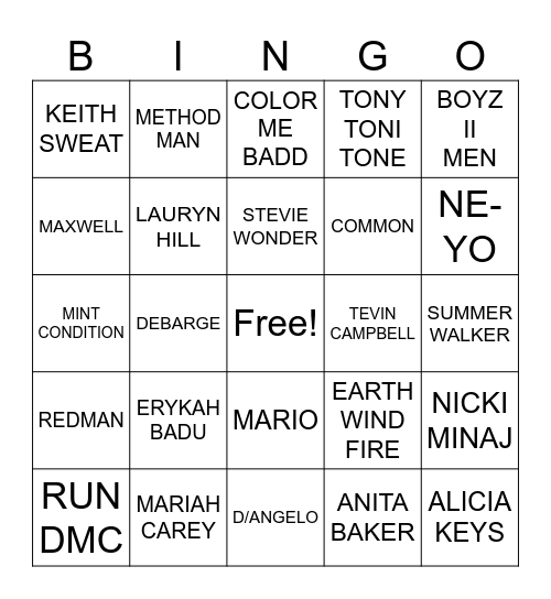 HIP HOP & R&B BINGO Card
