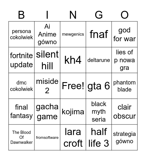 0 będzie xdd Bingo Card