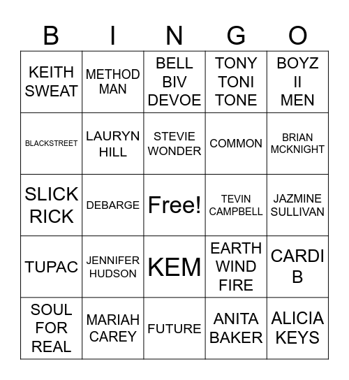 HIP HOP & R&B BINGO Card