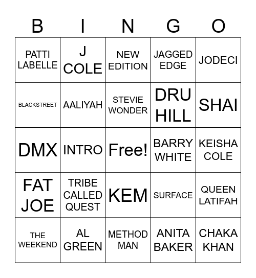 HIP HOP & R&B BINGO Card
