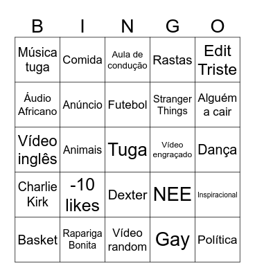 Tik Tok Bingo Card