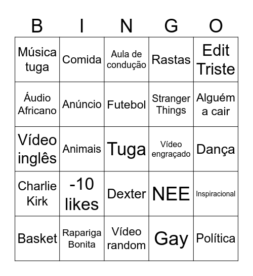 Tik Tok Bingo Card