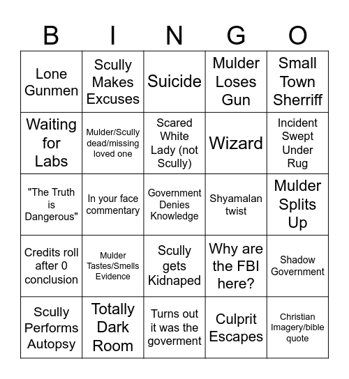 XFiles Bingo Card