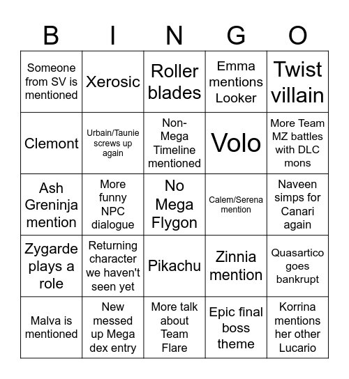 Mega Dimension Bingo Card