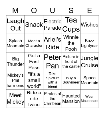 Disney Girls Trip Bingo Card