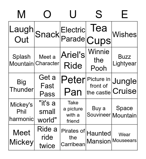 Disney Girls Trip Bingo Card