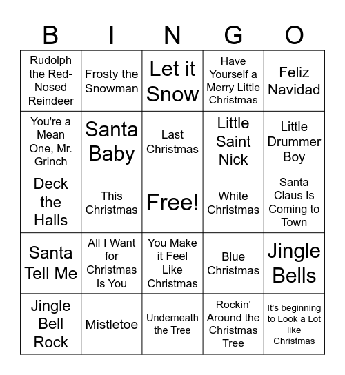 Christmas Music Bingo Card