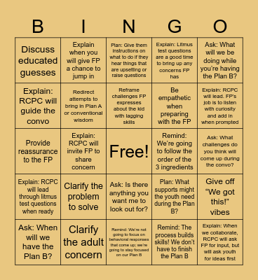 Preparing to Lead a Plan B with a Foster Parent Bingo Card