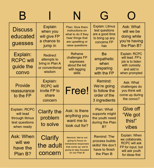 Preparing to Lead a Plan B with a Foster Parent Bingo Card