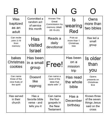 Christian Bingo! Find someone who... Bingo Card