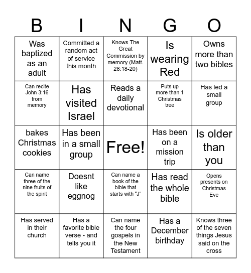 Christian Bingo! Find someone who... Bingo Card