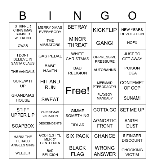 SF PUNK BINGO ROUND 2 Bingo Card
