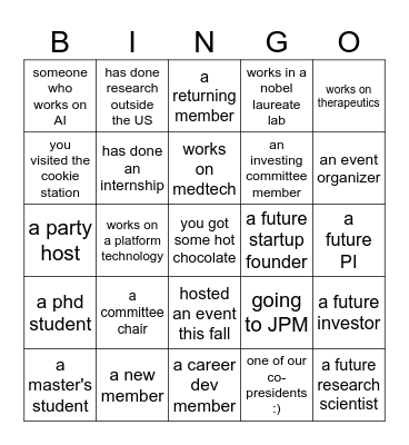 SBG Holiday Icebreaker Bingo Card