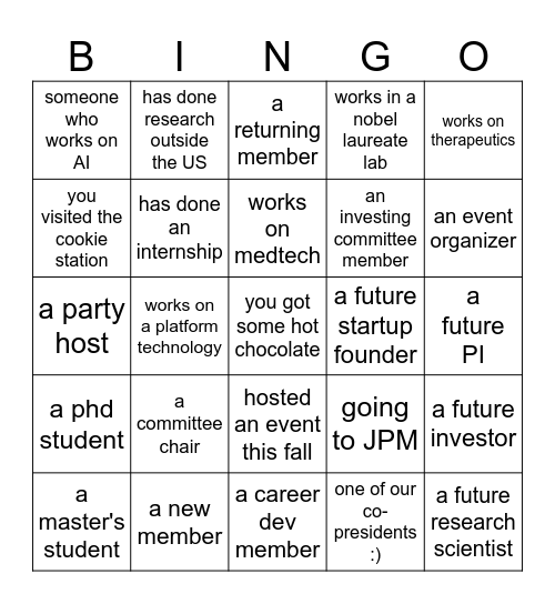 SBG Holiday Icebreaker Bingo Card