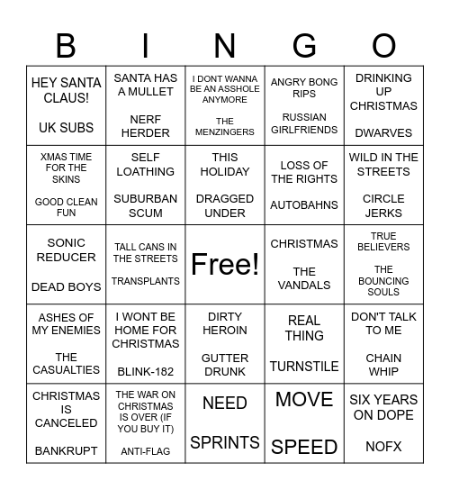 SF PUNK BINGO ROUND 3 Bingo Card