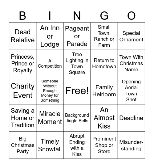 Hallmark Movie Bingo Card