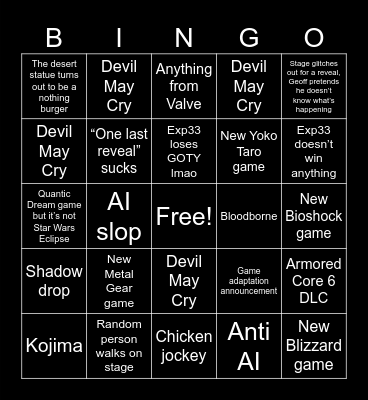 The Game Awards 2025 Bingo Card