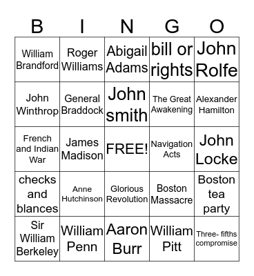 APUSH Bingo Card