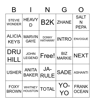 HIP HOP & R&B BINGO Card