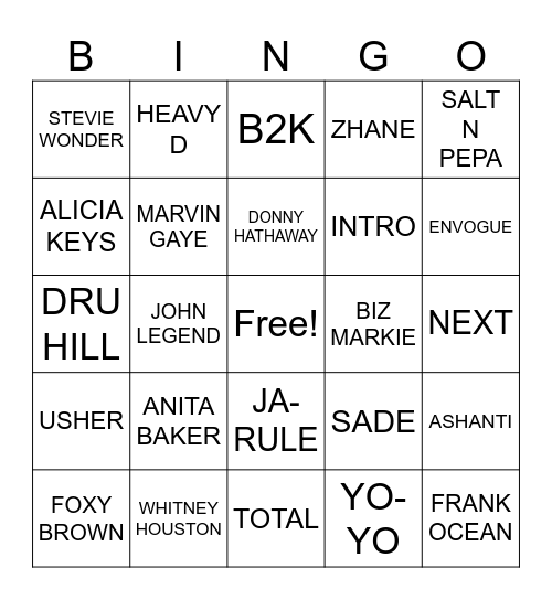 HIP HOP & R&B BINGO Card