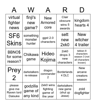 Commercial Show Bingo Card