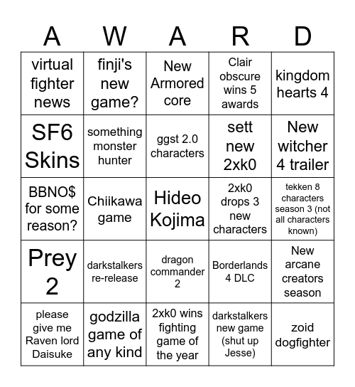 Commercial Show Bingo Card