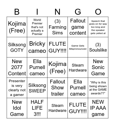 GAME AWARDS 2025 Bingo Card