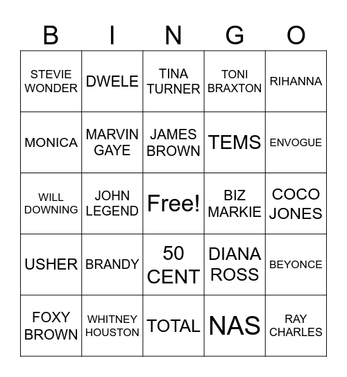 HIP HOP & R&B BINGO Card